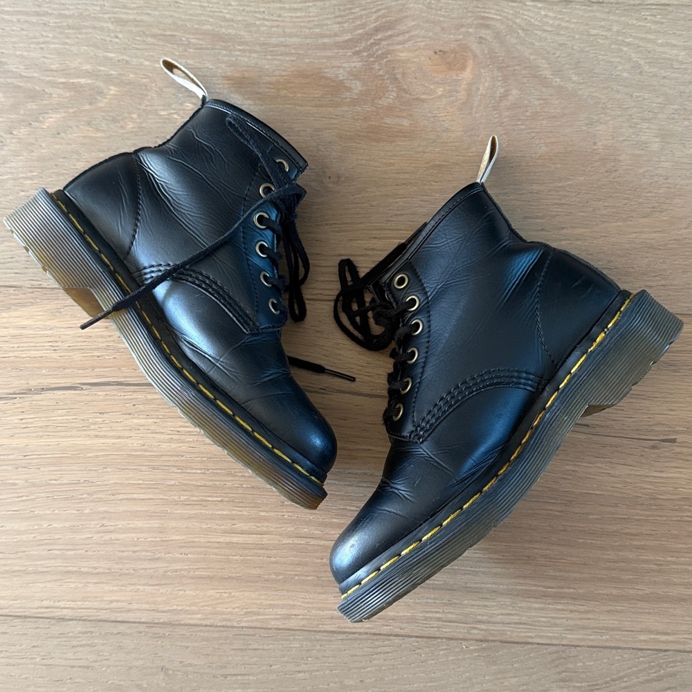 Dr. Martens Vegan Leather Black Combat Boots Kids. Size 4